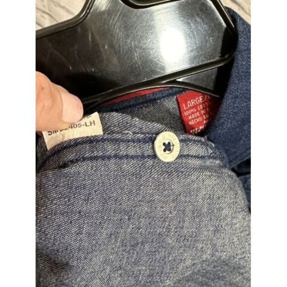 Gloria Vanderbilt Dark Blue Denim Button Front Blouse Size L&M Long Sleeve Shirt - Picture 14 of 16